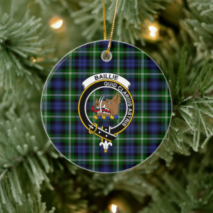 Scottish Clan Baillie Modern Tartan and Crest Ceramic Tree Decoration