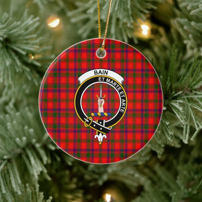 Scottish Clan Bain Tartan and Crest Ceramic Tree Decoration (Tree)