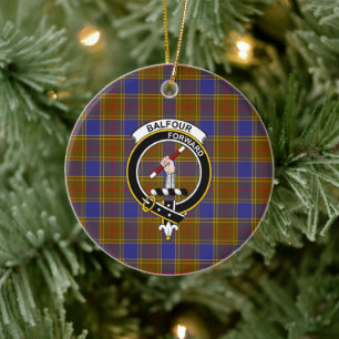 Scottish Clan Balfour Modern Tartan and Crest Ceramic Tree Decoration