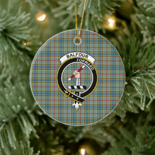Scottish Clan Balfour Tartan and Crest Ceramic Tree Decoration