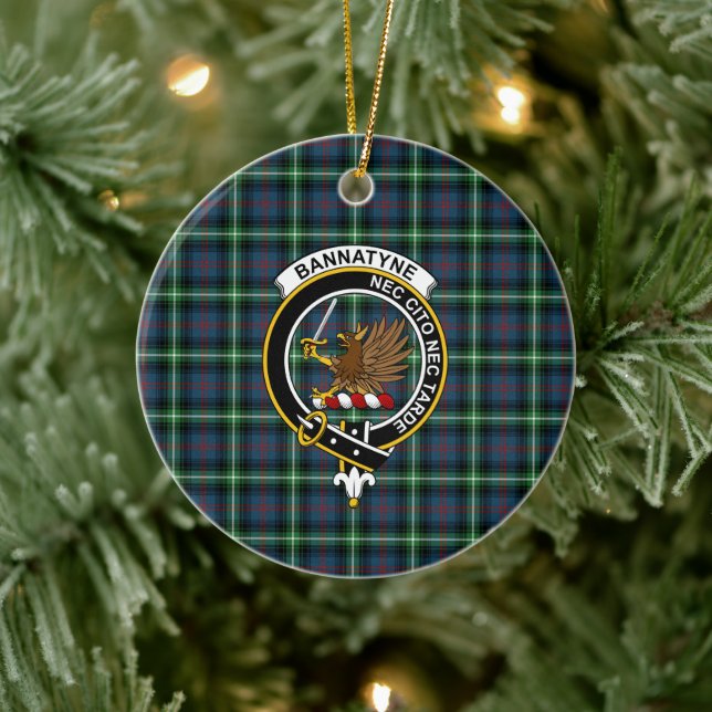 Scottish Clan Bannatyne Tartan and Crest Ceramic Tree Decoration (Tree)