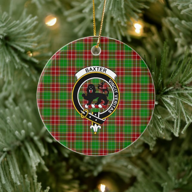 Scottish Clan Baxter Modern Tartan and Crest Ceramic Tree Decoration (Tree)