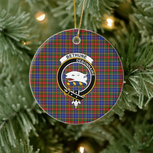 Scottish Clan Bethune Tartan and Crest Ceramic Tree Decoration (Tree)