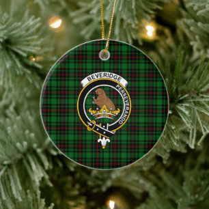 Scottish Clan Beveridge Tartan and Crest Ceramic Tree Decoration