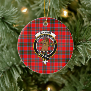 Scottish Clan Binning Tartan and Crest Ceramic Tree Decoration