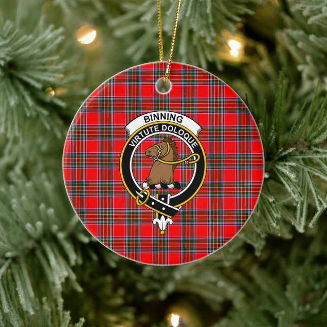 Scottish Clan Binning Tartan and Crest Ceramic Tree Decoration (Tree)
