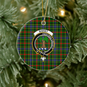 Scottish Clan Bisset Pattern Tartan and Crest Ceramic Tree Decoration