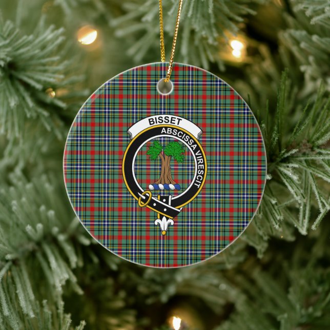 Scottish Clan Bisset Tartan and Crest Ceramic Tree Decoration (Tree)