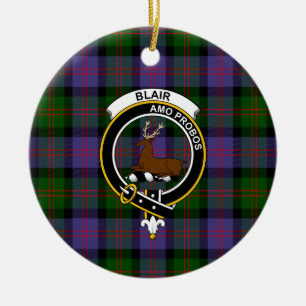 Scottish Clan Blair Modern Tartan and Crest Ceramic Tree Decoration