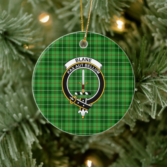 Scottish Clan Blane Tartan and Crest Ceramic Tree Decoration (Tree)