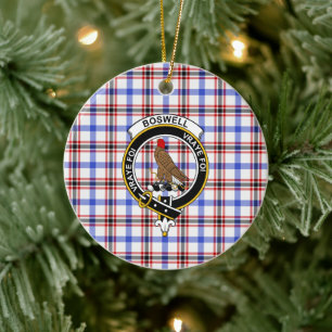 Scottish Clan Boswell Modern Tartan and Crest Ceramic Tree Decoration