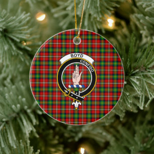 Scottish Clan Boyd Tartan and Crest Ceramic Tree Decoration