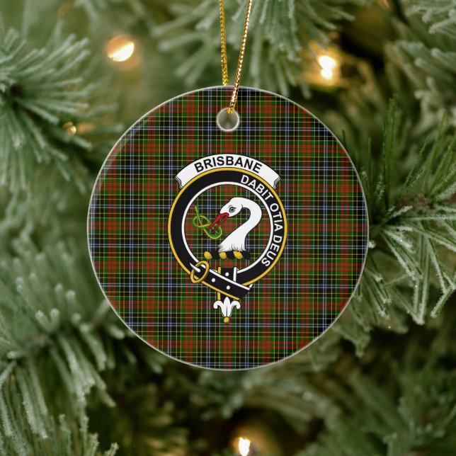 Scottish Clan Brisbane Tartan and Crest Ceramic Tree Decoration (Tree)