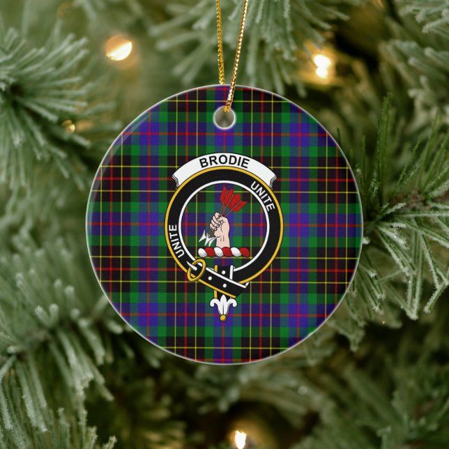 Scottish Clan Brodie Hunting Tartan and Crest Ceramic Tree Decoration (Tree)