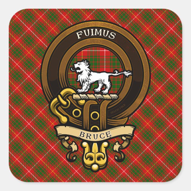 Scottish Clan Bruce Badge and Crest | Coat of Arms Square Sticker (Front)