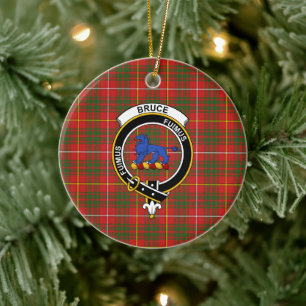 Scottish Clan Bruce Modern Tartan and Crest Ceramic Tree Decoration