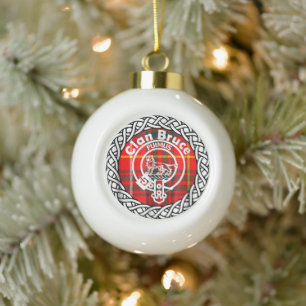 Scottish Clan Bruce Tartan and Crest Ceramic Ball Christmas Ornament