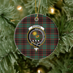 Scottish Clan Buchan Ancient Tartan and Crest Ceramic Tree Decoration