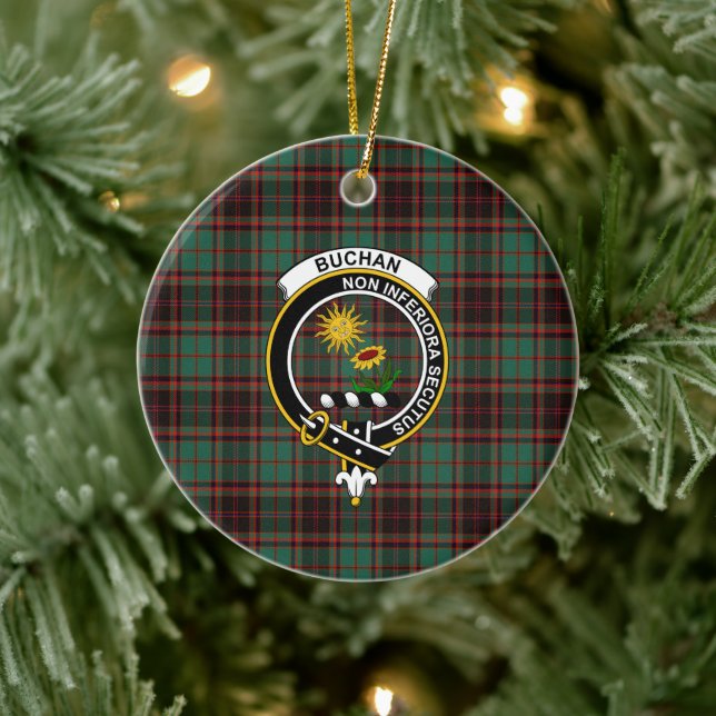 Scottish Clan Buchan Ancient Tartan and Crest Ceramic Tree Decoration (Tree)