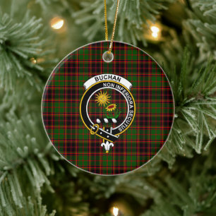 Scottish Clan Buchan Modern Tartan and Crest Ceramic Tree Decoration