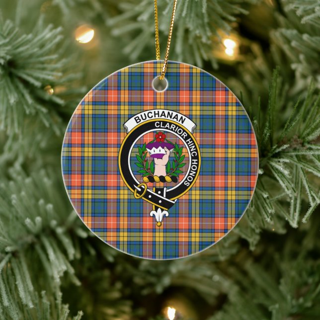 Scottish Clan Buchanan Ancient Tartan and Crest Ceramic Tree Decoration (Tree)