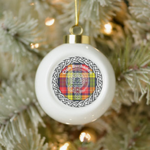Scottish Clan Buchanan Tartan and Crest Ceramic Ball Christmas Ornament