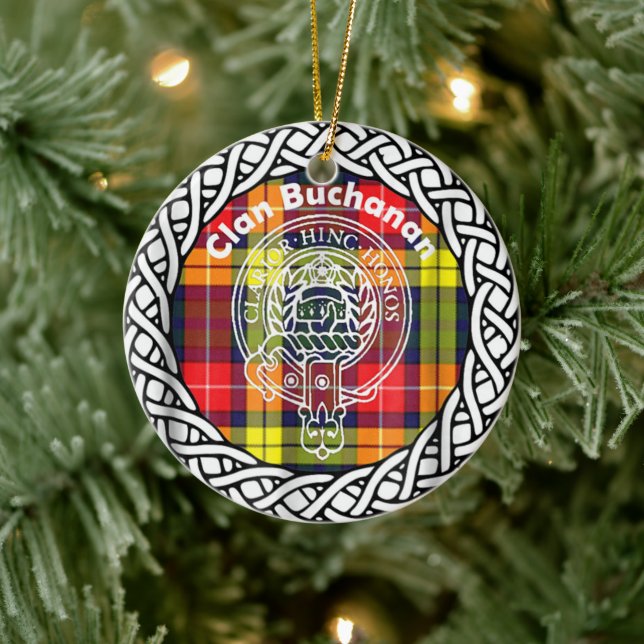 Scottish Clan Buchanan Tartan and Crest Ceramic Tree Decoration (Tree)