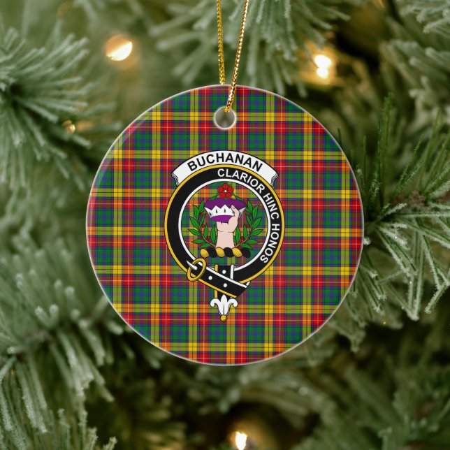 Scottish Clan Buchanan Tartan and Crest Ceramic Tree Decoration (Tree)