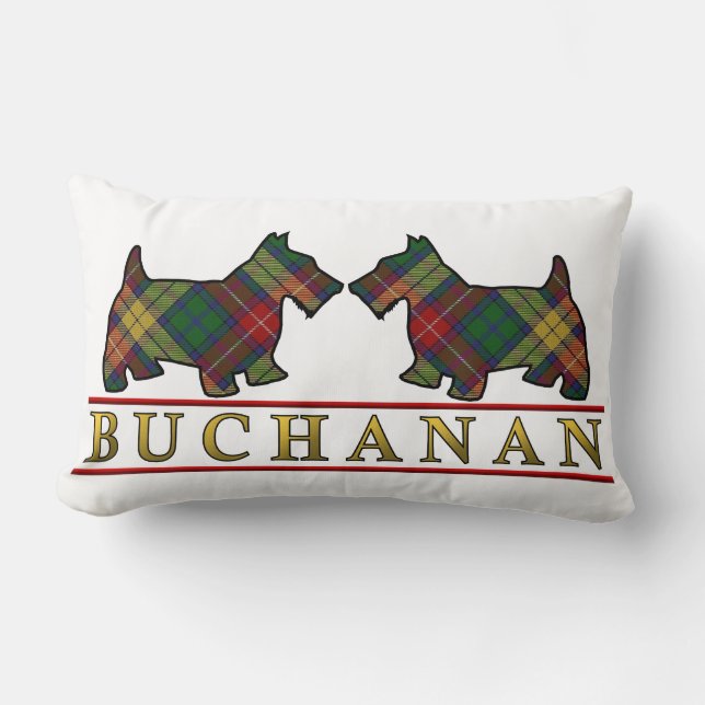 Scottish Clan Buchanan Tartan Scottie Dogs Lumbar Cushion (Front)