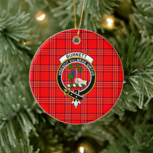 Scottish Clan Burnett Modern Tartan and Crest Ceramic Tree Decoration
