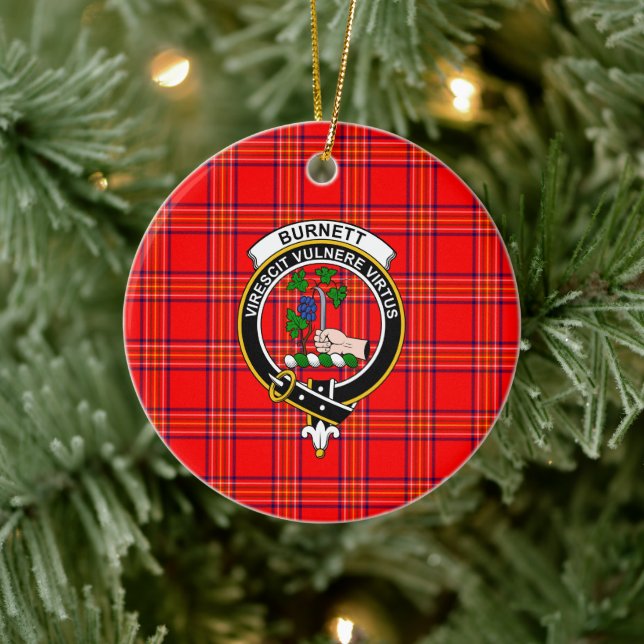 Scottish Clan Burnett Modern Tartan and Crest Ceramic Tree Decoration (Tree)
