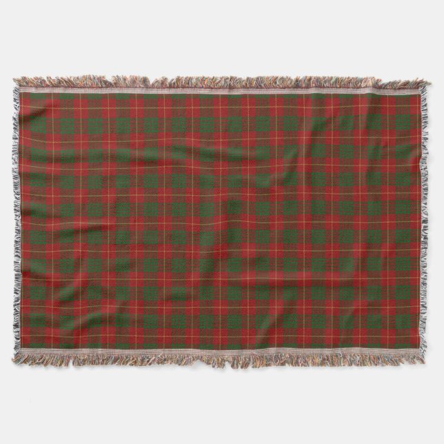 Scottish Clan Cameron Red and Green Tartan Throw Blanket (Front)
