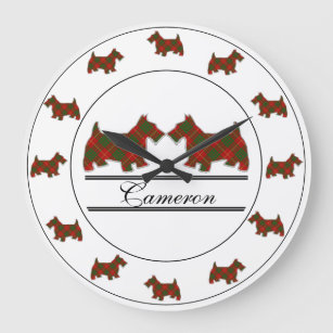 Scottish Clan Cameron Tartan Plaid Scottie Dogs Large Clock