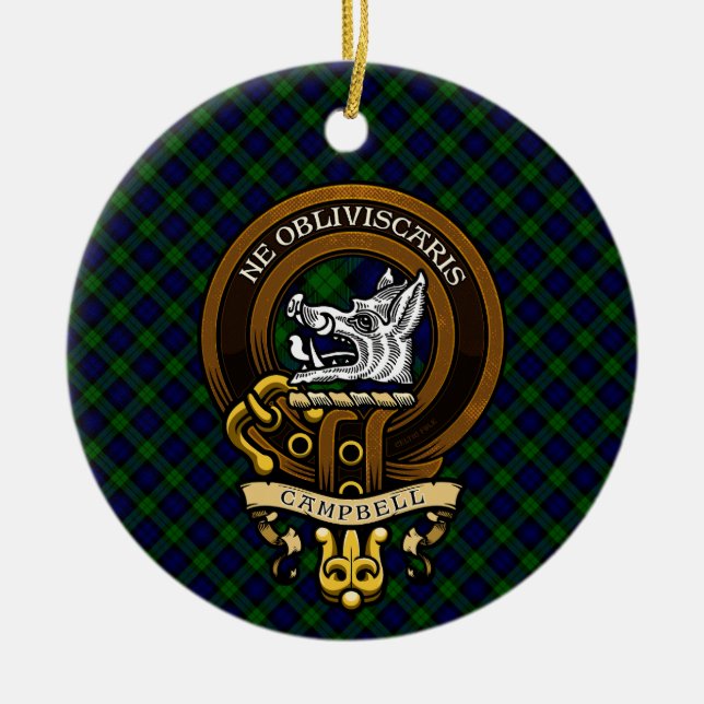 Scottish Clan Campbell Badge and Crest  Ceramic Tree Decoration (Front)