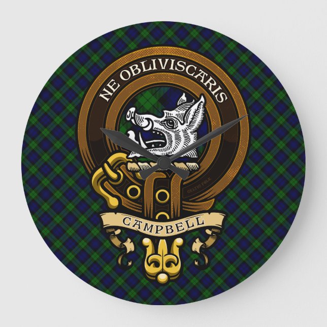 Scottish Clan Campbell Badge and Crest  Large Clock (Front)