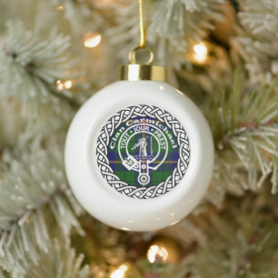 Scottish Clan Carmichael Tartan and Crest Ceramic Ball Christmas Ornament