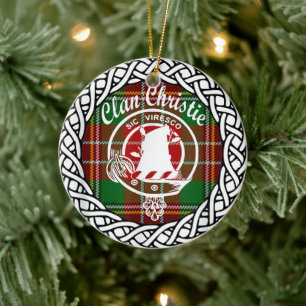 Scottish Clan Christie Tartan and Crest Ceramic Tree Decoration