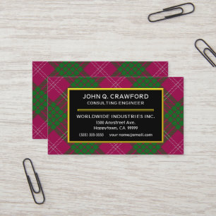 Scottish Clan Crawford Tartan Plaid Business Card