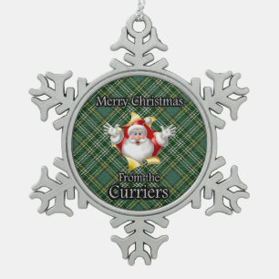 Scottish Clan Currie Currier Tartan Snowflake Pewter Christmas Ornament