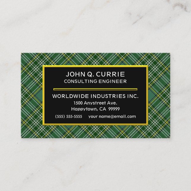 Scottish Clan Currie Tartan Plaid Business Card (Front)