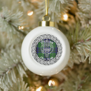 Scottish Clan Dickson Tartan and Crest Ceramic Ball Christmas Ornament