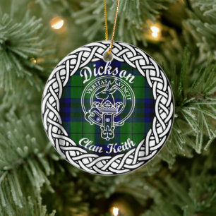 Scottish Clan Dickson Tartan and Crest Ceramic Tree Decoration