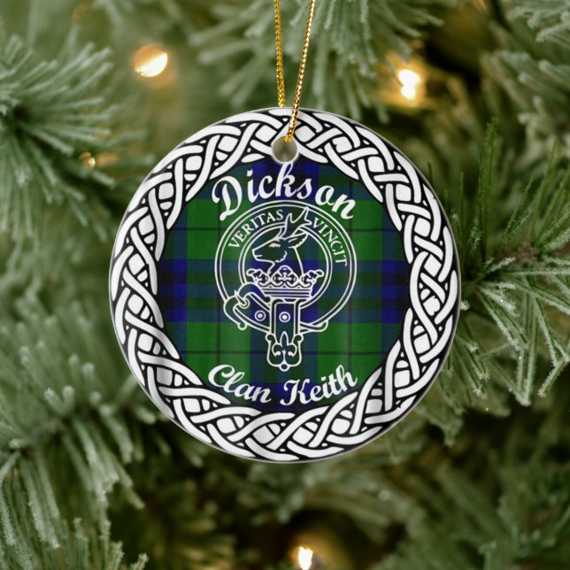 Scottish Clan Dickson Tartan and Crest Ceramic Tree Decoration (Tree)