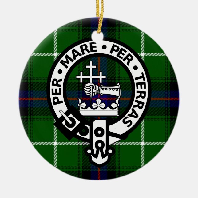 Scottish Clan Donald Tartan and Crest Ceramic Tree Decoration (Front)