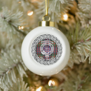 Scottish Clan Donaldson Donald Tartan and Crest Ceramic Ball Christmas Ornament