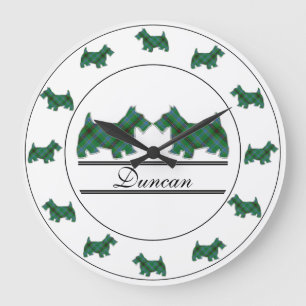 Scottish Clan Duncan Tartan Plaid Scottie Dogs Large Clock