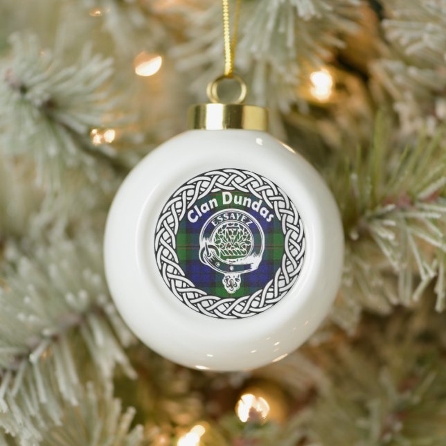 Scottish Clan Dundas Tartan and Crest Ceramic Ball Christmas Ornament (Tree)