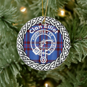Scottish Clan Eliiot Tartan and Crest Ceramic Tree Decoration