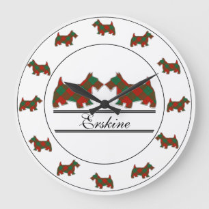 Scottish Clan Erskine Tartan Plaid Scottie Dogs Large Clock