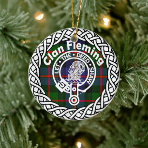 Scottish Clan Fleming Tartan and Crest Ceramic Tree Decoration